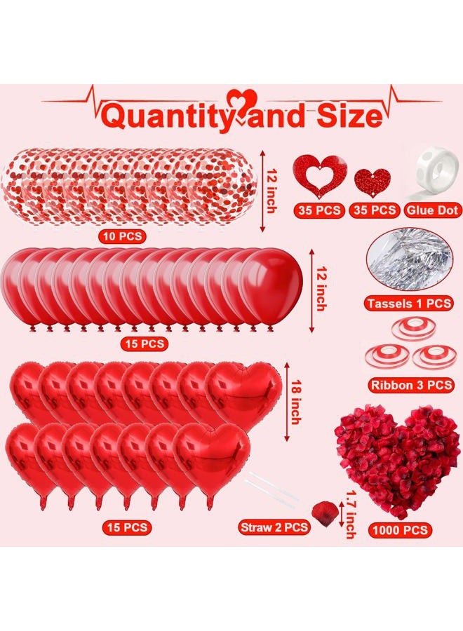 Famoby Heart-Shaped Aluminum Foil Balloon,Red Latex balloons,Confetti Balloon,Fake Petals and Hanging Streamer for Valentines Wedding Bridal Shower Anniversary Engagement Party Supplies Decorations - Image 2