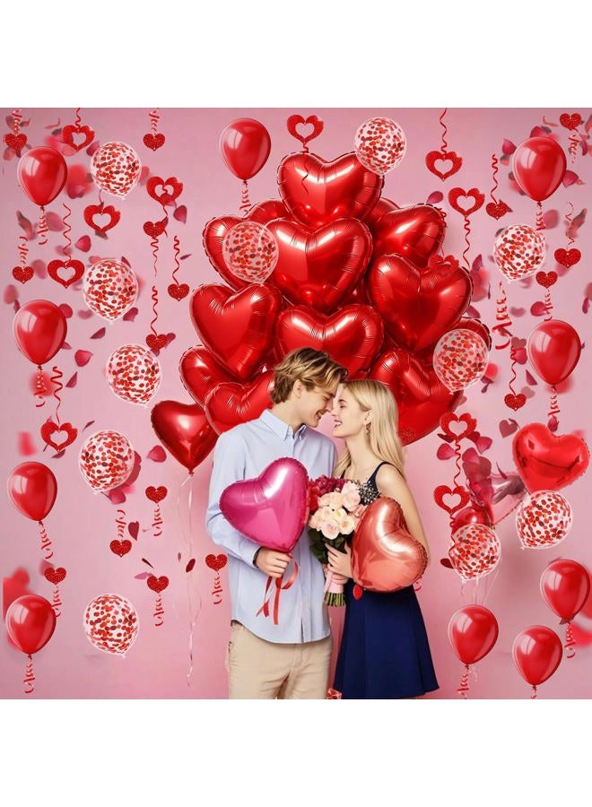 Famoby Heart-Shaped Aluminum Foil Balloon,Red Latex balloons,Confetti Balloon,Fake Petals and Hanging Streamer for Valentines Wedding Bridal Shower Anniversary Engagement Party Supplies Decorations - Image 3