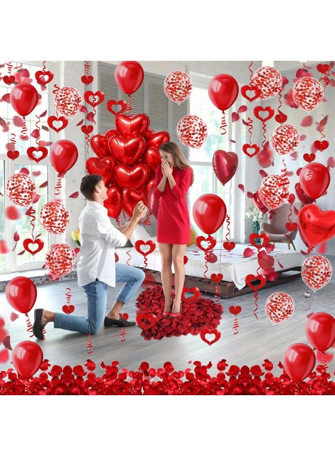 Famoby Heart-Shaped Aluminum Foil Balloon,Red Latex balloons,Confetti Balloon,Fake Petals and Hanging Streamer for Valentines Wedding Bridal Shower Anniversary Engagement Party Supplies Decorations - Image 5