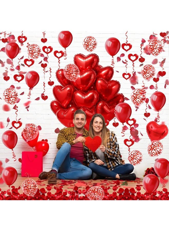 Famoby Heart-Shaped Aluminum Foil Balloon,Red Latex balloons,Confetti Balloon,Fake Petals and Hanging Streamer for Valentines Wedding Bridal Shower Anniversary Engagement Party Supplies Decorations - Image 4