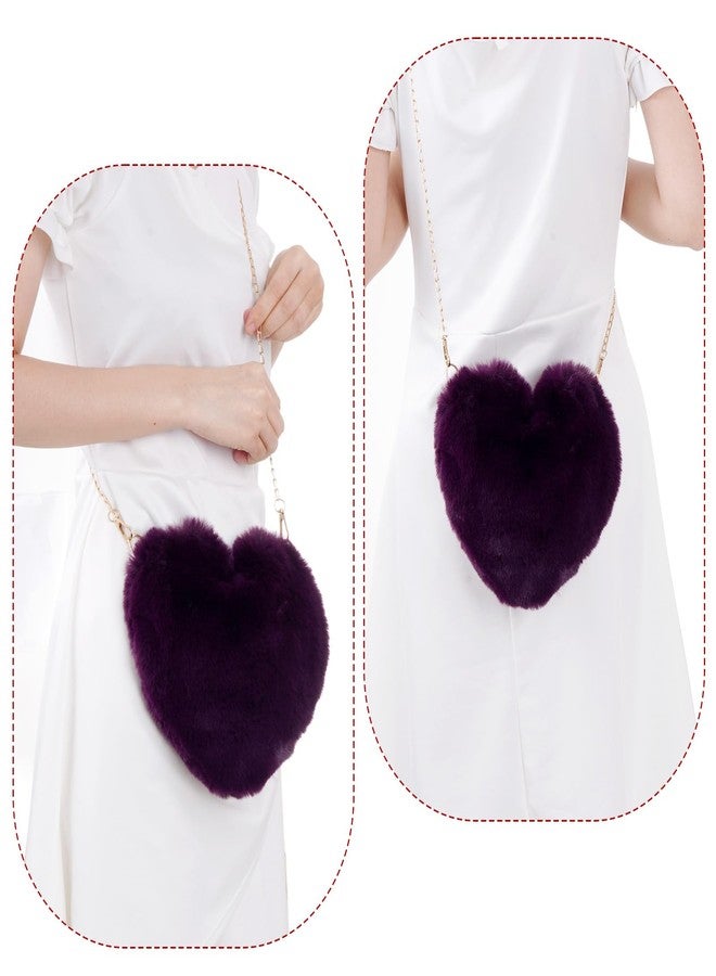 Miayon Heart Shaped Faux Fur Clutch Purse Fluffy Crossbody Shoulder Bag for Women Halloween Christmas Valentine, Dark Purple, 8 x 9.5 inches (body) + 20 inches (chain), Fluffy - Image 4