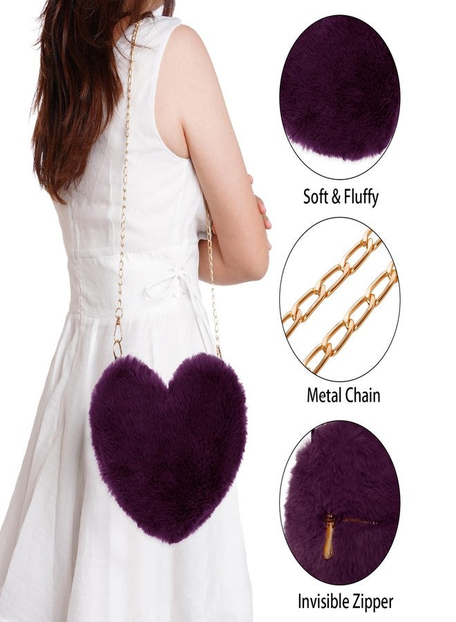Miayon Heart Shaped Faux Fur Clutch Purse Fluffy Crossbody Shoulder Bag for Women Halloween Christmas Valentine, Dark Purple, 8 x 9.5 inches (body) + 20 inches (chain), Fluffy - Image 5