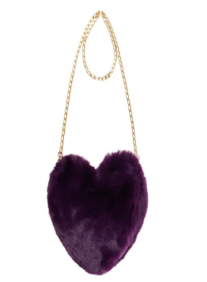 Miayon Heart Shaped Faux Fur Clutch Purse Fluffy Crossbody Shoulder Bag for Women Halloween Christmas Valentine, Dark Purple, 8 x 9.5 inches (body) + 20 inches (chain), Fluffy - Image 1