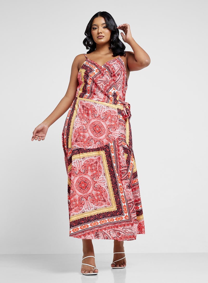 جينجر بلس فستان بياقة ملفوفة وطبعة - Image 1