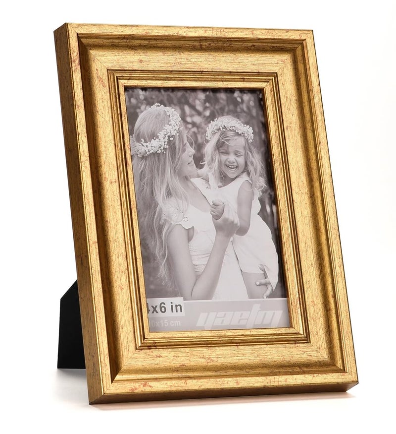 Yaetm 4x6 Picture Frame Gold Set of 4  1.4  Wide Molding & Rustic Gold Photo Frames with HD Tempered Glass  Display on Table Top & Wall Mounting (4 pack  Gold) - Image 2