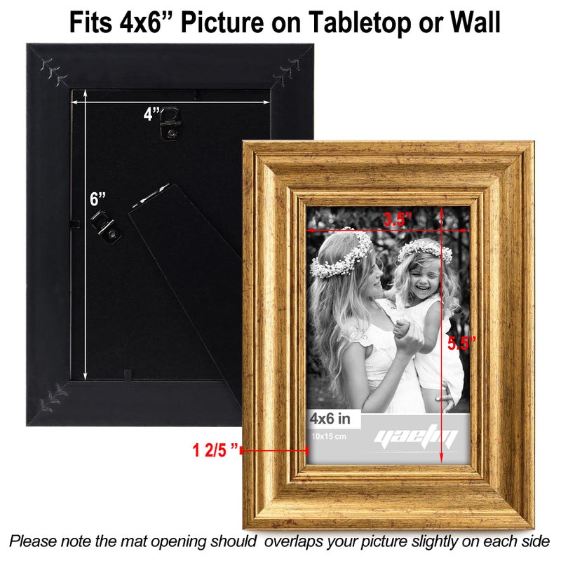 Yaetm 4x6 Picture Frame Gold Set of 4  1.4  Wide Molding & Rustic Gold Photo Frames with HD Tempered Glass  Display on Table Top & Wall Mounting (4 pack  Gold) - Image 5
