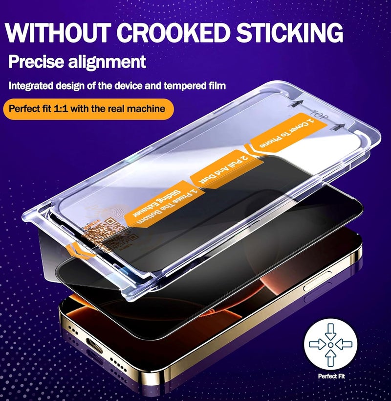 RKINC Screen Protector [2-Pack] for iPhone 16 Pro Max [Automatic Installation] Privacy Tempered Glass HD [10X Military Grade Protection] Scratch-Resistant, Shatter-Proof - Image 2