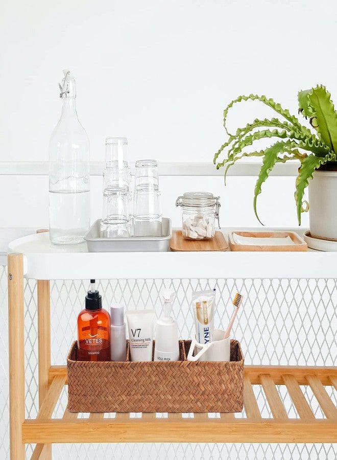 DOKOT Seagrass Storage Basket Woven Shelf Baskets for Bathroom Vanity Dresser Caddy Organizer 14.6inch x 4.7inch x 3.1inch - Image 2