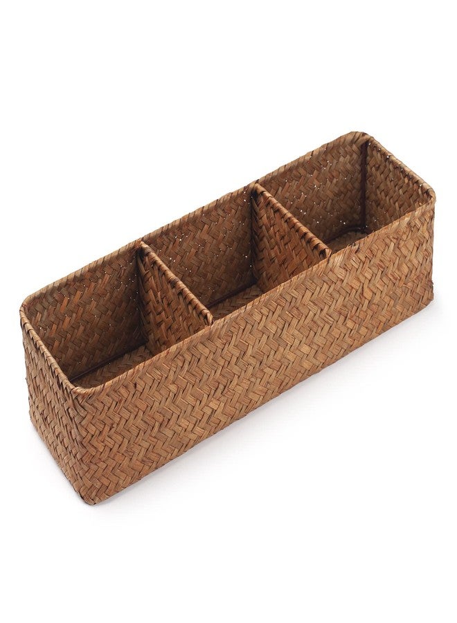 DOKOT Seagrass Storage Basket Woven Shelf Baskets for Bathroom Vanity Dresser Caddy Organizer 14.6inch x 4.7inch x 3.1inch - Image 3