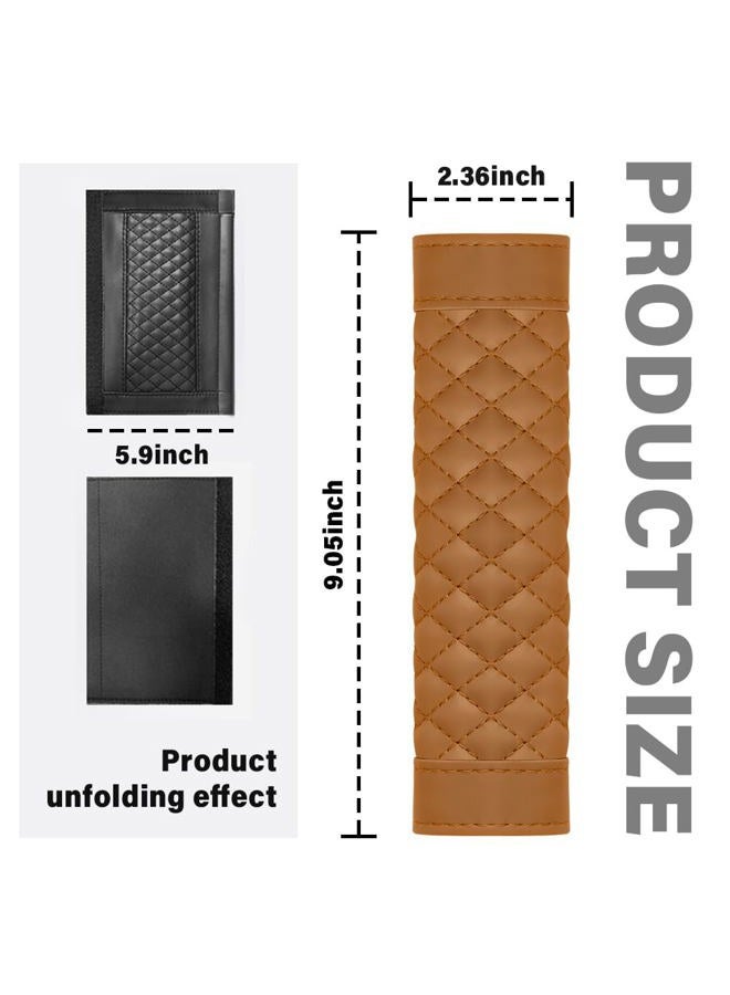 carleef 2PCS Car Seat Belt Cover Pad,Soft Leather Seatbelt Covers Breathable Seatbelt Cushion with Plaid Design,All Seasons Universal Car Interior Accessories Seat Belt Cover for Kids & Adults (Brown) - Image 2