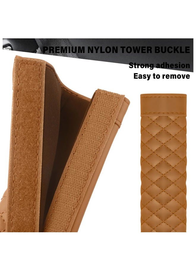 carleef 2PCS Car Seat Belt Cover Pad,Soft Leather Seatbelt Covers Breathable Seatbelt Cushion with Plaid Design,All Seasons Universal Car Interior Accessories Seat Belt Cover for Kids & Adults (Brown) - Image 3