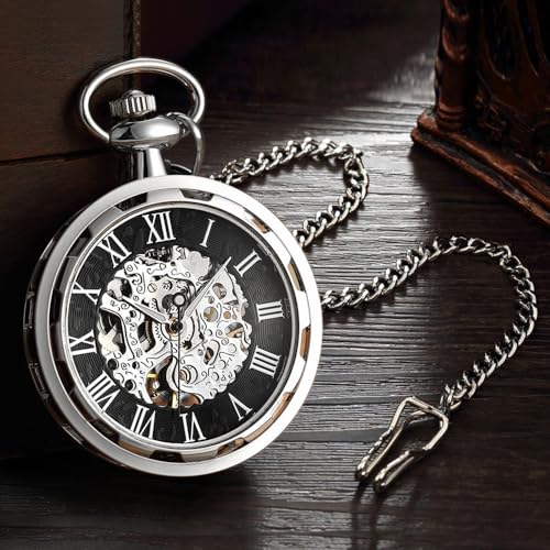 VIGOROSO Mens Vintage Pocket Watch with Chain Skeleton Hand Wind Mechanical Pocket Watches for Men Womens Pocketwatch - Image 3