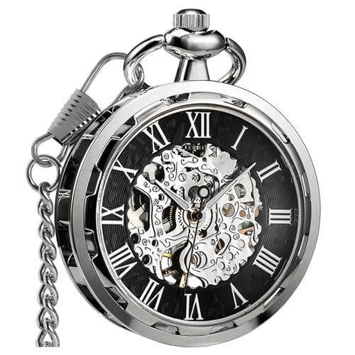 VIGOROSO Mens Vintage Pocket Watch with Chain Skeleton Hand Wind Mechanical Pocket Watches for Men Womens Pocketwatch - Image 1