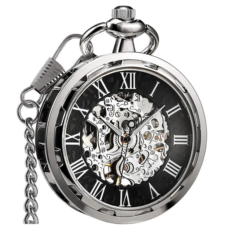 VIGOROSO Mens Vintage Pocket Watch with Chain Skeleton Hand Wind Mechanical Pocket Watches for Men Womens Pocketwatch - Image 2