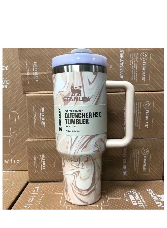 Stanley 2-Pack Quencher H2.0 FlowState 40oz Vacuum Insulated Stainless Steel Tumblers – Rose Quartz & Swirl | Travel Mugs with Leakproof Lids & Reusable Straws | Double-Walled Design Keeps Drinks Cold for 24 Hours or Hot for 7 Hours | BPA-Free, Durable, Eco-Friendly Tumblers for Travel, Workouts, Office & Daily Hydration - Image 2