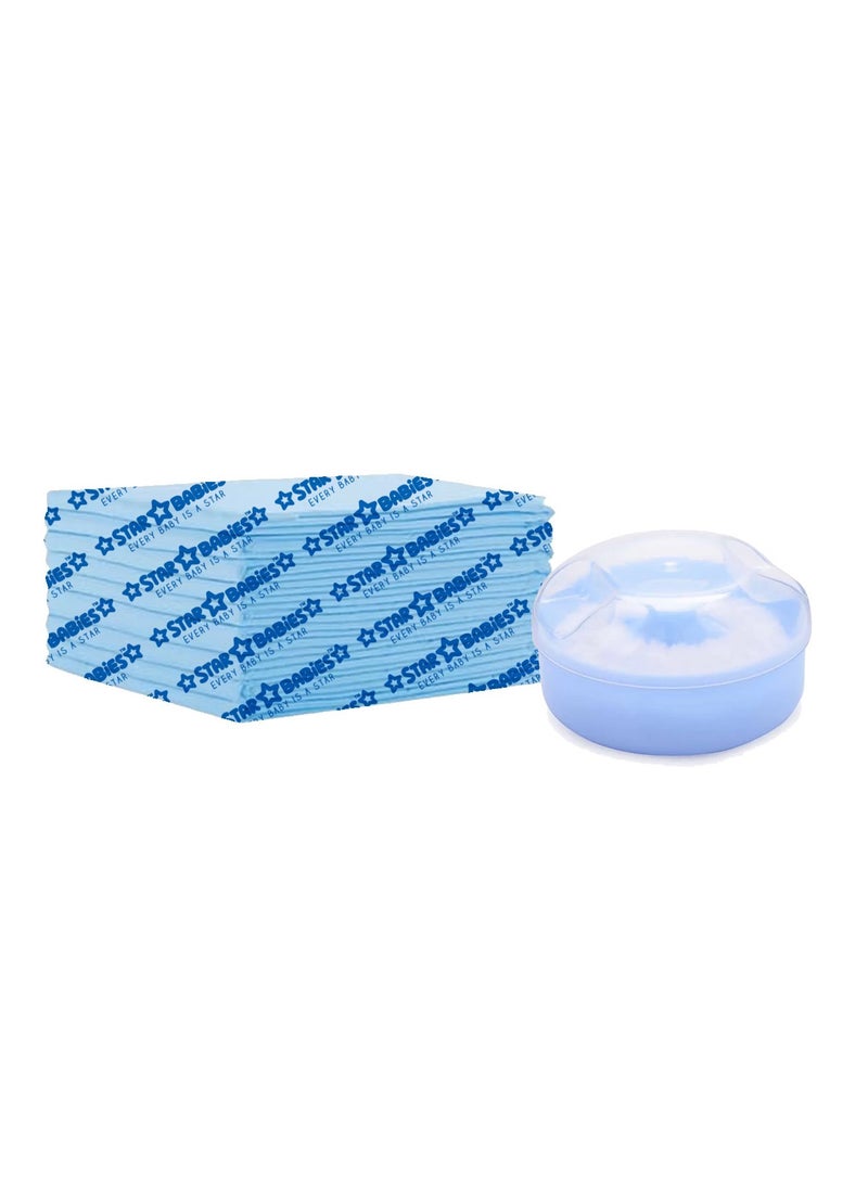 STAR BABiES Star Babies - Combo Pack of 2- Disposable Changing Mat Pack of 12 with Powder Puff - Blue  - Image 1