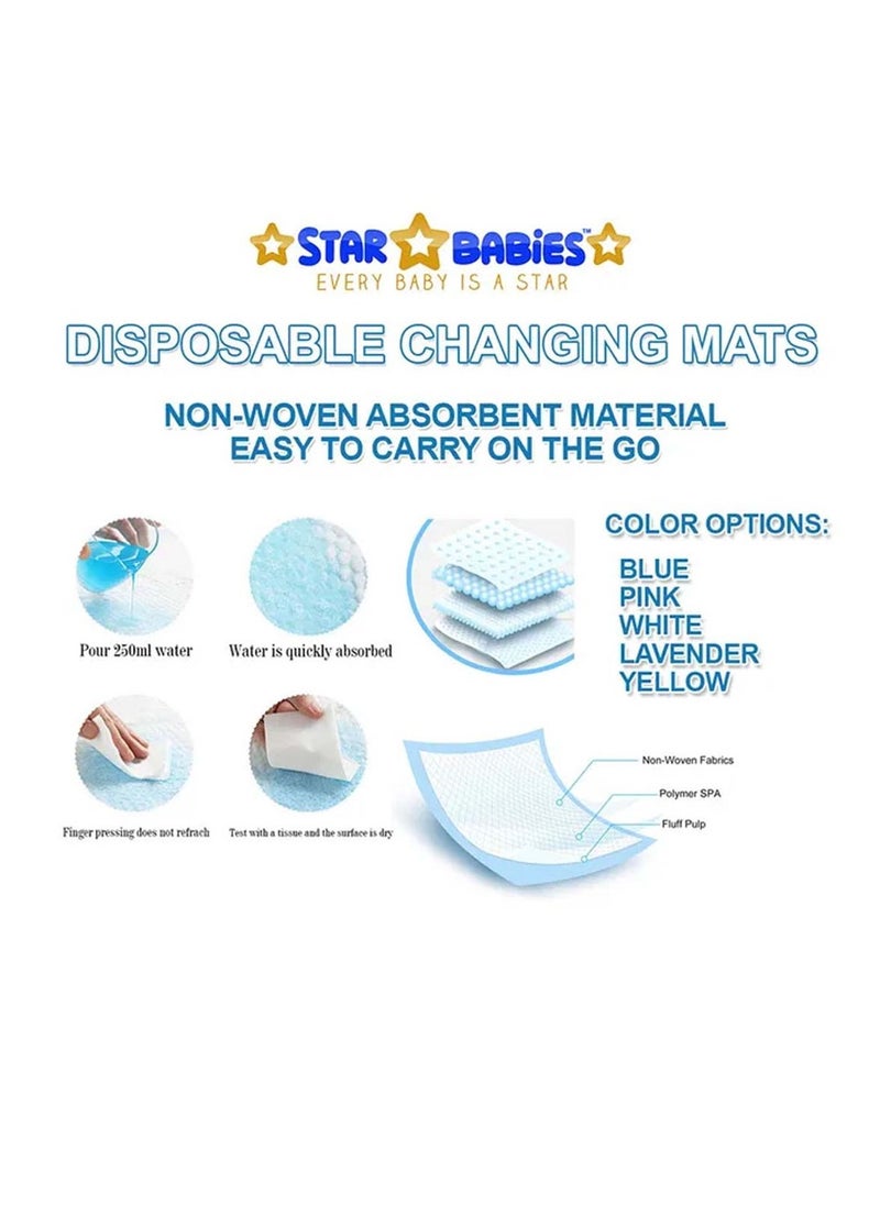 STAR BABiES Star Babies - Combo Pack of 2- Disposable Changing Mat Pack of 12 with Powder Puff - Blue  - Image 3