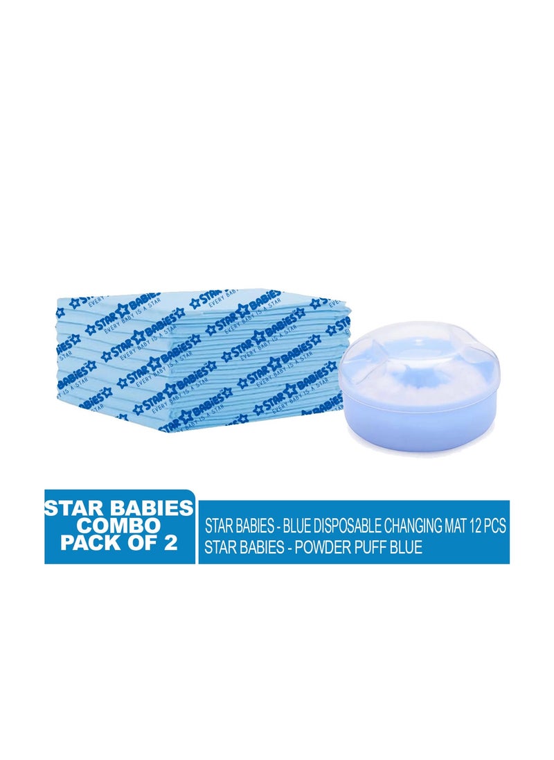 STAR BABiES Star Babies - Combo Pack of 2- Disposable Changing Mat Pack of 12 with Powder Puff - Blue  - Image 2