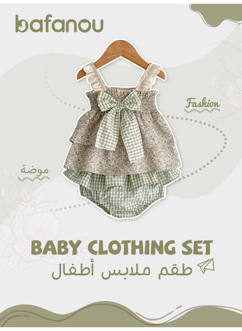 Bafanou Summer Baby Girl Clothing Sets 100% Cotton Printed Floral Top Fashion Pant  - Image 1