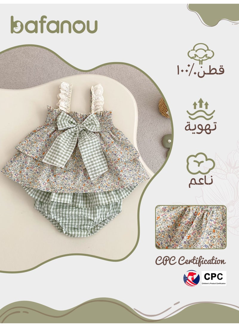 Bafanou Summer Baby Girl Clothing Sets 100% Cotton Printed Floral Top Fashion Pant  - Image 2