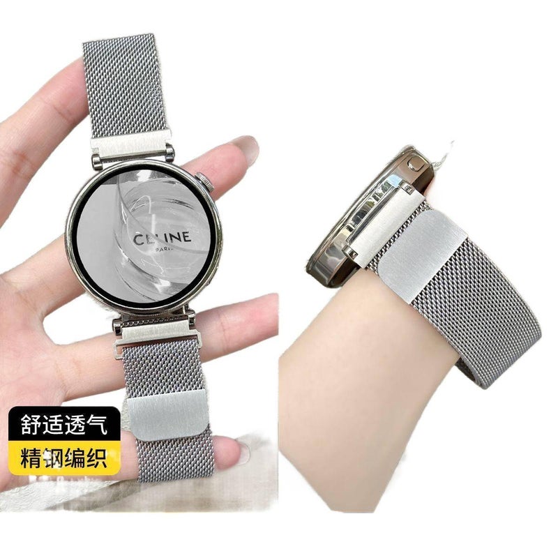 LL سوار ساعة ذكية سوار نايلون حلقي متوافق مع Samsung Galaxy Watch 7 Classic بملاءمة قابلة للتعديل وحزام بديل للاستخدام اليومي باللون فضي قابل للتعديل باللون الفضي - Image 1