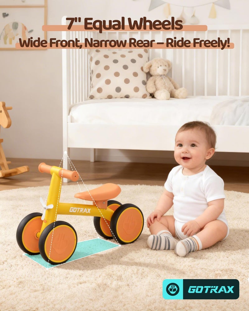 Gotrax Baby Balance Bike 1-2 Years, 7" Front&Rear Silent Wheels, Sturdy Steel Frame 66 lbs Load, Quick 2-Min Assembly, CPC Certified, Comfortable Soft Seat, Toddler Birthday Gift for Boys&Girls Yellow - Image 3