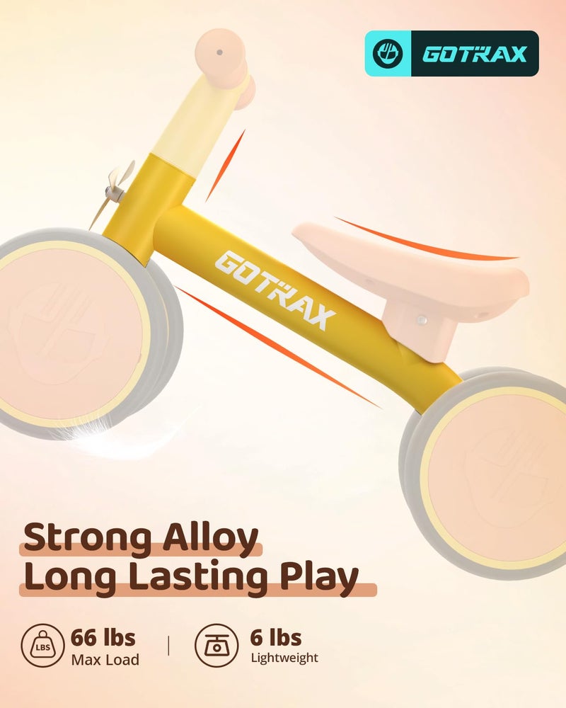 Gotrax Baby Balance Bike 1-2 Years, 7" Front&Rear Silent Wheels, Sturdy Steel Frame 66 lbs Load, Quick 2-Min Assembly, CPC Certified, Comfortable Soft Seat, Toddler Birthday Gift for Boys&Girls Yellow - Image 2