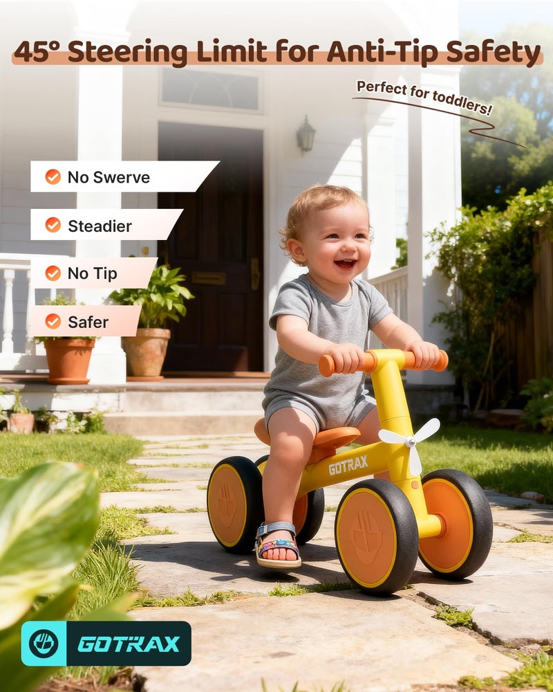 Gotrax Baby Balance Bike 1-2 Years, 7" Front&Rear Silent Wheels, Sturdy Steel Frame 66 lbs Load, Quick 2-Min Assembly, CPC Certified, Comfortable Soft Seat, Toddler Birthday Gift for Boys&Girls Yellow - Image 4