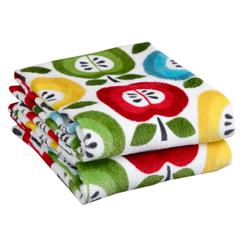 T-Fal Fiber Reactive Print Kitchen Towels: Highly Absorbent, Super Soft - 100% Cotton, 16"x28" Dish Towels for Cleaning & Drying Dishes, Pans, Glassware, or Countertops, 2-Pack, Apples - Image 1