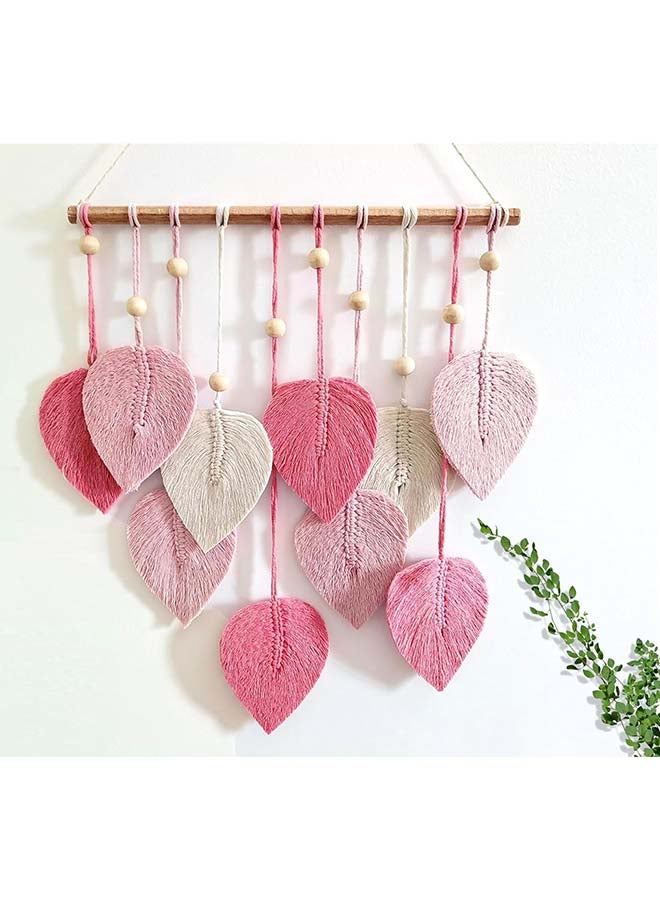 انتيكيانو ريشة مكرمية للتعليق على الحائط بتصميم اوراق شجر بوهو مصنوع يدويا زهري كريمي بيج - Image 1