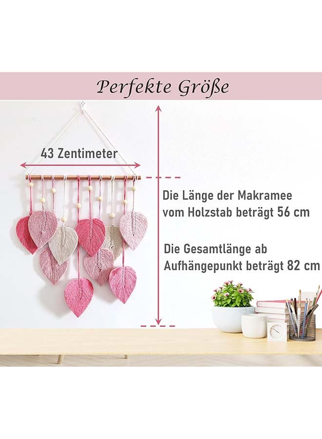 انتيكيانو ريشة مكرمية للتعليق على الحائط بتصميم اوراق شجر بوهو مصنوع يدويا زهري كريمي بيج - Image 3