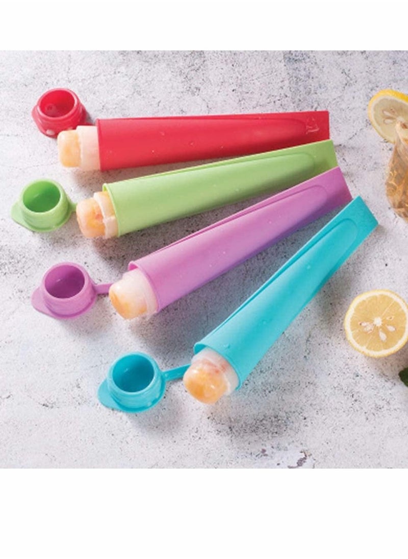NIBEMINENT - Popsicle Mould Ice Pop Silicone Cream Maker with Attached Lids, Freezer Tube, Frozen Lolly Forms Reusable Dishwasher Safe Easy Clean No Mess, for Your Kids, Multi Color Set of 4 - Image 1