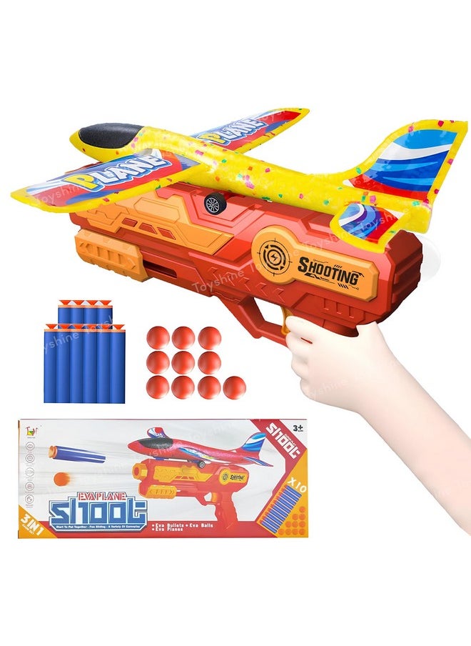 Toyshine Toyshine 3 In 1 Plane Launcher Toys | Plane, Foam Darts And Foam Ball Shooter | Toy For Kids One-Click Ejection Shooting | Birthday Toy Gift For Boys And Girls, Multicolor  - Image 1