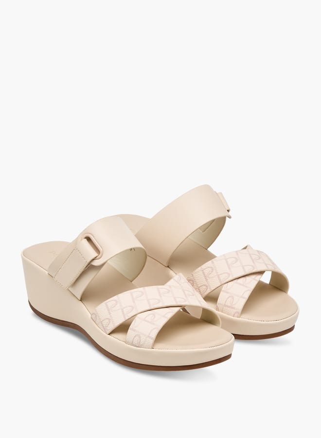 Paprika Women's Monogram Print Slip-On Cross-Strap Sandals With Wedge Heel  - Image 1