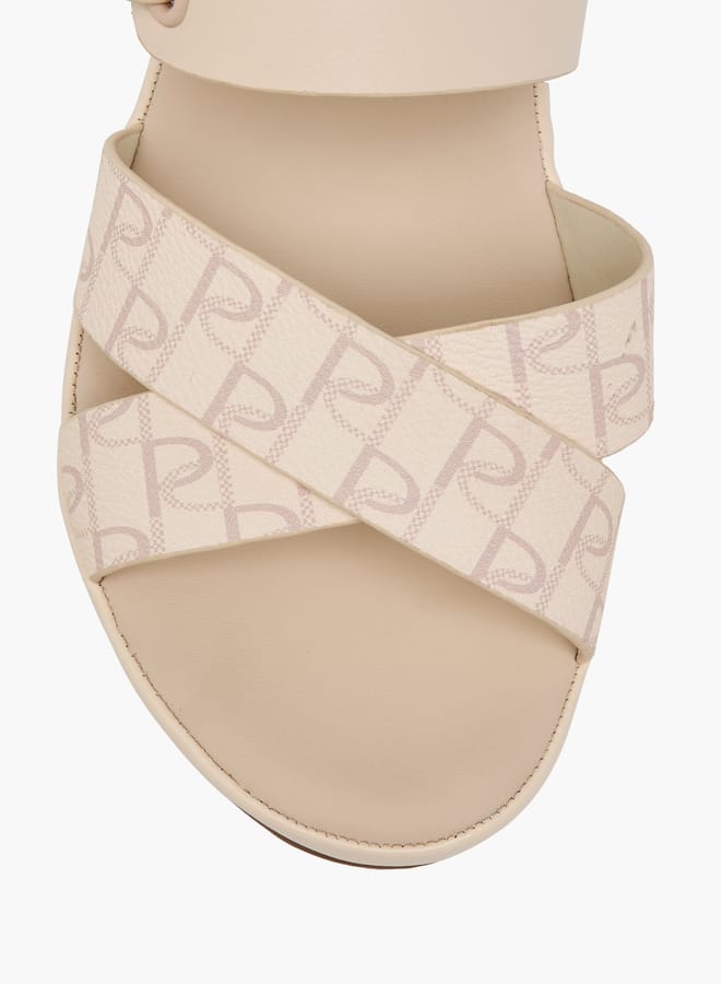 Paprika Women's Monogram Print Slip-On Cross-Strap Sandals With Wedge Heel  - Image 4