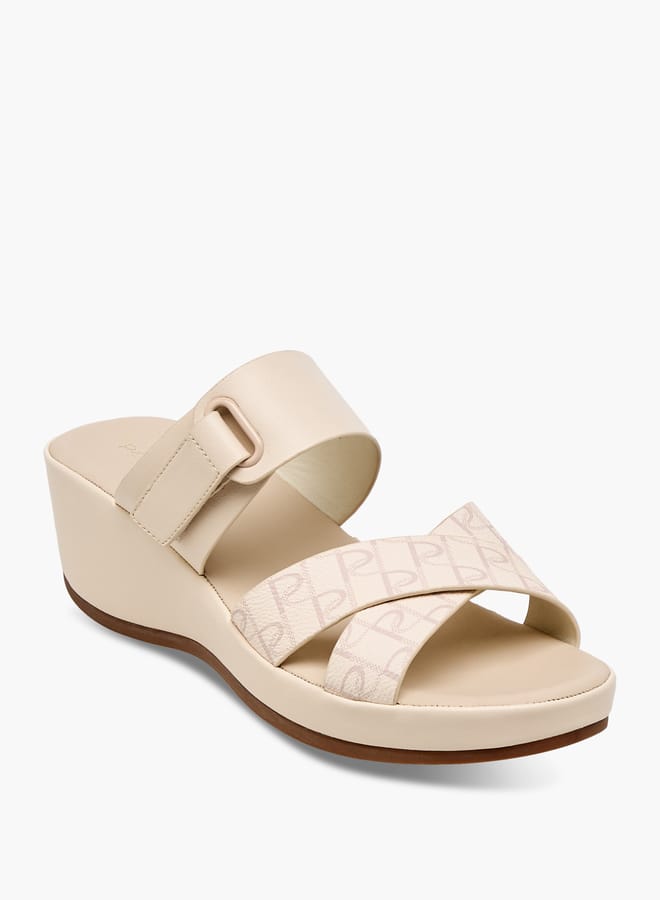 Paprika Women's Monogram Print Slip-On Cross-Strap Sandals With Wedge Heel  - Image 2