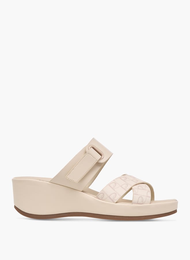 Paprika Women's Monogram Print Slip-On Cross-Strap Sandals With Wedge Heel  - Image 3