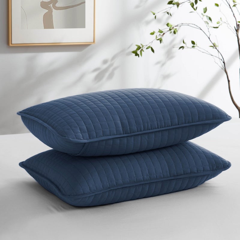 Southshore Fine Livi Southshore Fine Linens - VILANO Springs - Pair of Quilted Pillow Sham Covers (No Inserts)  22"" x 22""  Dark Blue  - Image 1