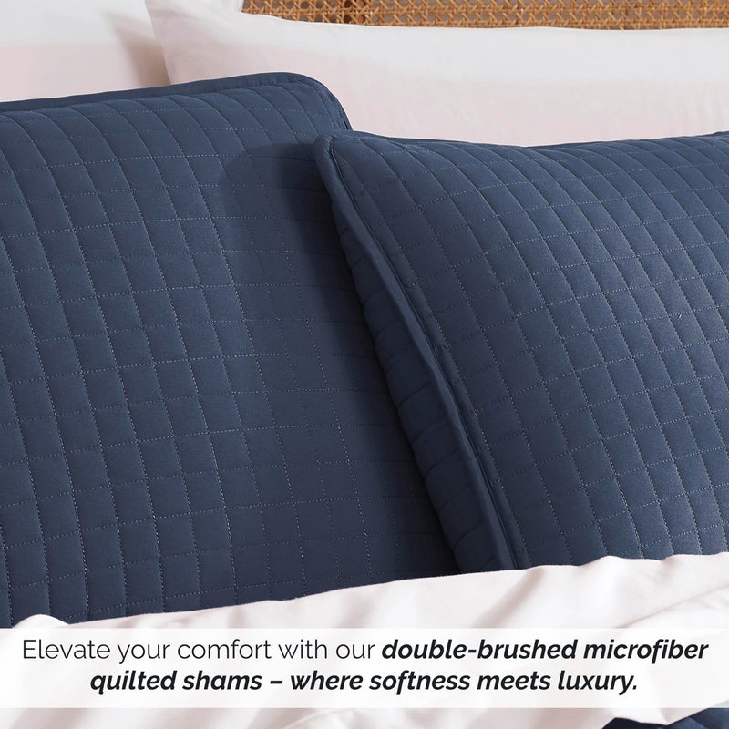 Southshore Fine Livi Southshore Fine Linens - VILANO Springs - Pair of Quilted Pillow Sham Covers (No Inserts)  22"" x 22""  Dark Blue  - Image 4