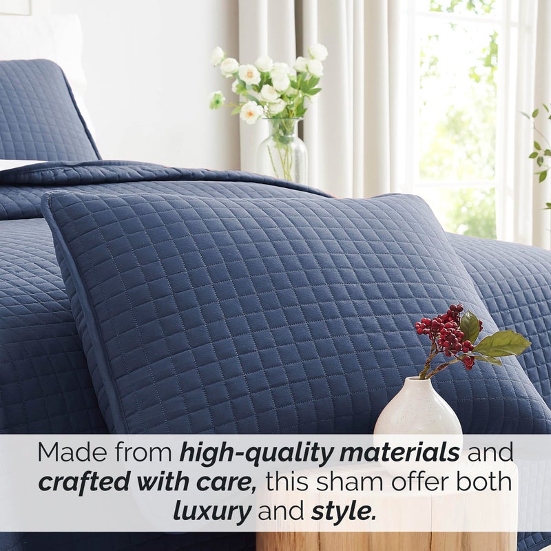 Southshore Fine Livi Southshore Fine Linens - VILANO Springs - Pair of Quilted Pillow Sham Covers (No Inserts)  22"" x 22""  Dark Blue  - Image 3