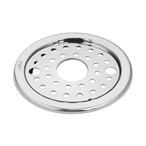 LIPKA Pack of 2 Eon Round with Plain Jali Floor Drain |Premium Stainless Steel |5 Inches| with Lock & Hole| - Image 1