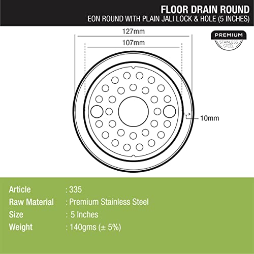 LIPKA Pack of 2 Eon Round with Plain Jali Floor Drain |Premium Stainless Steel |5 Inches| with Lock & Hole| - Image 2