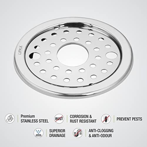 LIPKA Pack of 2 Eon Round with Plain Jali Floor Drain |Premium Stainless Steel |5 Inches| with Lock & Hole| - Image 4