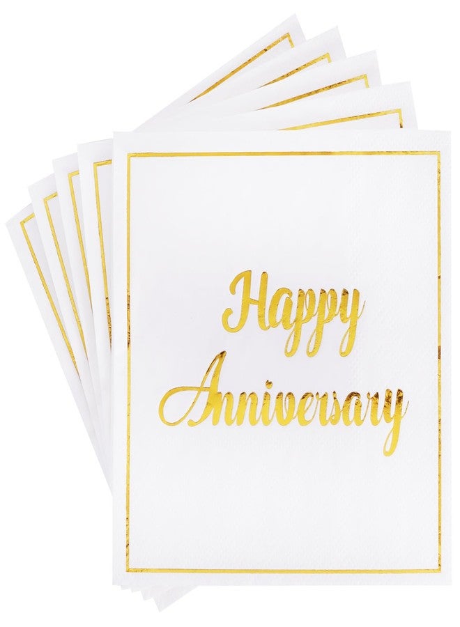 Vuzvuv 50 Pack Gold Foil Happy Anniversary Decorations Cocktail Napkins - Wedding Dating Anniversaries Party Dinner Hand Napkin for Party Supplies Decorations Table Decor (5" Folded 2 Ply) - Image 1