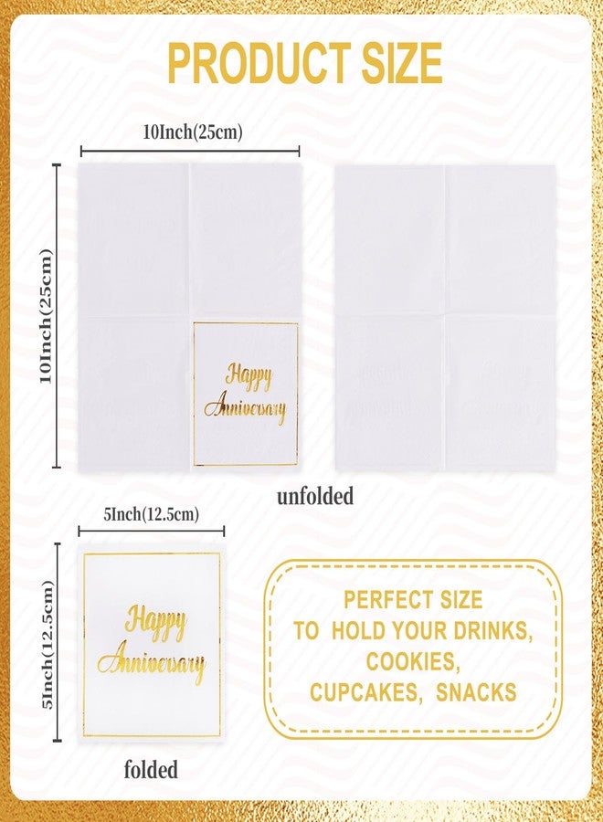 Vuzvuv 50 Pack Gold Foil Happy Anniversary Decorations Cocktail Napkins - Wedding Dating Anniversaries Party Dinner Hand Napkin for Party Supplies Decorations Table Decor (5" Folded 2 Ply) - Image 4