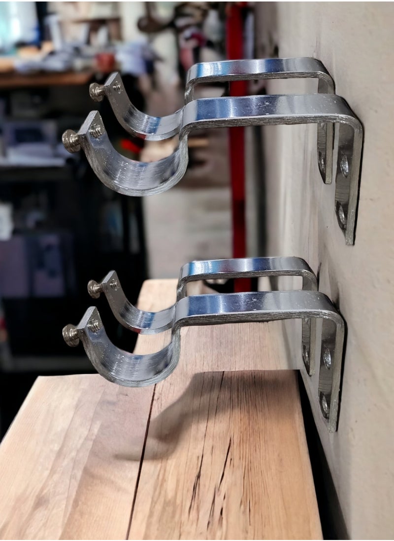 UPSCALE - Set of 4 Curtain Rod Brackets Holders for 25mm Curtain Rod Curtain Rod Support for Door and Window Curtain Brackets Stainless Steel Curtain Support Brackets Curtain Rod Holder - Image 1
