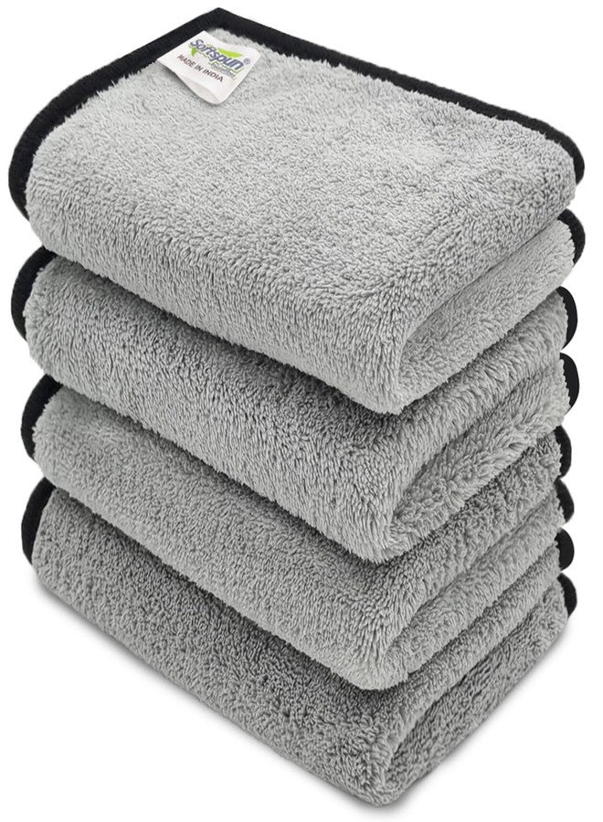 SOFTSPUN Microfiber Hand & Face Wipes 280 GSM 20x30 Cms, 4 Piece Towel Set, (Light Grey) Super Soft & Silky for Hand, Face and Body - Hypoallergenic Sensitive Skin Wipes & Washcloths. - Image 1