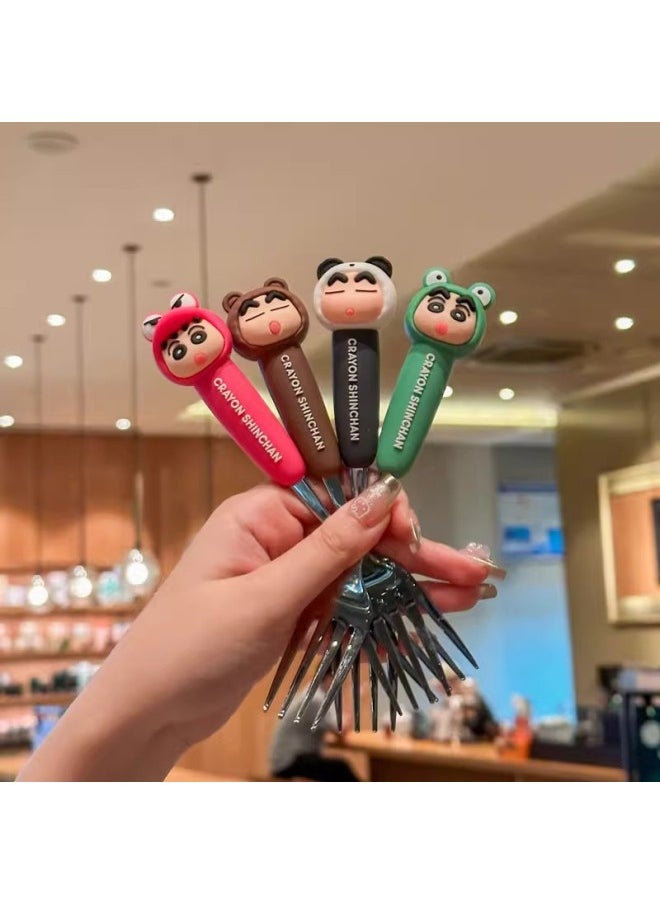 Generic - Crayon Xiao Xin Gao Yan Value Student Cartoon Spoon Fork 304 Stainless Steel Cute Fun Children's Tableware Gift Box Spoon Chopsticks Suit-Specification:Crayon Shin-chan-brown Spoon And Fork (brown Round Box) - Image 1