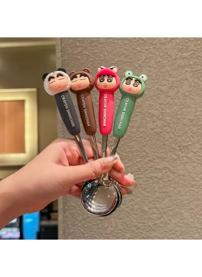 Generic - Crayon Xiao Xin Gao Yan Value Student Cartoon Spoon Fork 304 Stainless Steel Cute Fun Children's Tableware Gift Box Spoon Chopsticks Suit-Specification:Crayon Shin-chan-brown Spoon And Fork (brown Round Box) - Image 1