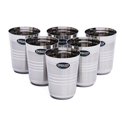 EMBASSY Stainless Steel Lotus Sleek Glass, Pack of 6, 300 ml - Image 1